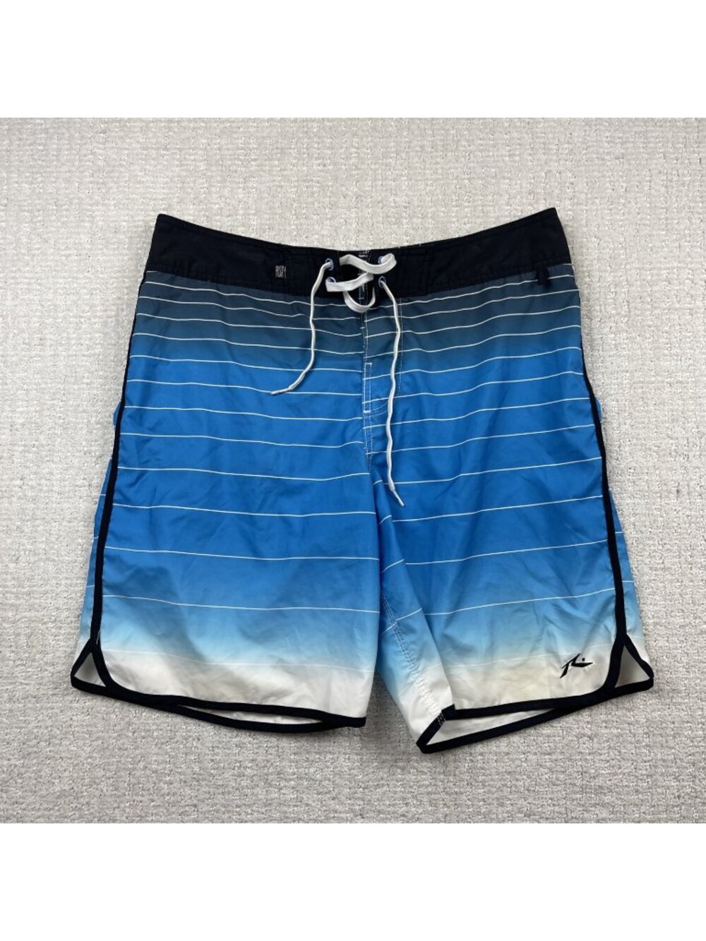 Y2K Rusty Board Shorts Men Sz W34 Multicolored Sky Blue Stripes Surfer Skater